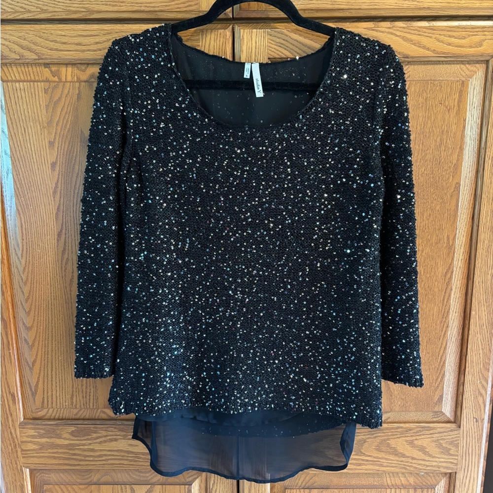 Studio Y Black Sequin Blouse